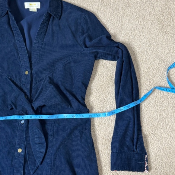 Anthropologie Maeve Dress Corduroy Winchester Blue Tie Front Button Shirt Dress - Picture 14 of 16